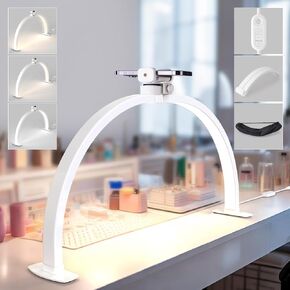 Lavinda Pro Nail Desk Lamp for Nail Techs - 3000-6000K قابلة للتعديل نصف القمر ضوء مع حامل الهاتف ، 29 بوصة طاولة أظافر قابلة للطي للديي ، الرموش ، الوشم والعناية بالبشرة (Crystal Diamond)