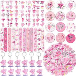 98 PCS Pink Tornado Party Favors ، اثنان من زخارف حفلة عيد ميلاد Nado Tornado Tornado Tattoos Slap Bracelets مفاتيح ملصقات Tornado شارات لإصدار أعضاء عيد ميلاد الإمداد