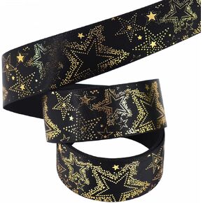 Black Satin Ribbon ، 7/8 "نمط النجوم ، 10 ياردة (22 ملم) لالتفاف الهدايا ، حرفة DIY ، عيد الميلاد ، حفل زفاف
