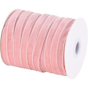 50 Yards 3/8 Inch Light Pink Velvet Ribbon Soild Thin Soft Single Face Fabric Wedding Ribbons Bundle Rolls with Spool for Sewing Making Crafts Gift Wrapping Bouquets Choker Party Decoration