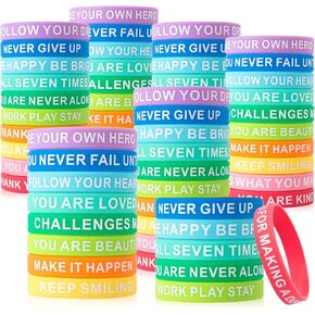 100 Pieces Inspirational Wristbands Colorful Inspirational Rubber Bracelets Back to School Party Classroom Prizes/Gifts For Students Motivational Quote
