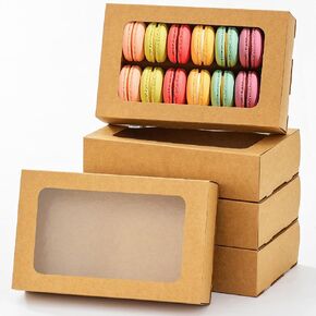 20pcs مربعات معكرون لـ 12 ، صناديق الفراولة المغطاة بالشوكولاتة مع نافذة ، عرض تغليف معكرون لهدية الفراولة ، الشوكولاته ، الكمأ ، الحلويات (بنية)