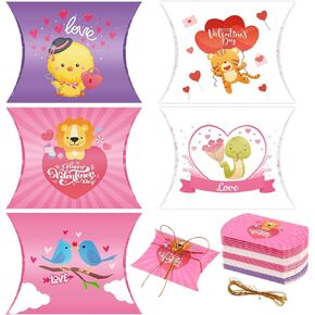 Lasuroa 30pcs Valentines Pillow Joxes ، 5 أنماط حاملي بطاقة هدايا علبة حلوى صغيرة مع حبل ذهبي لحفل حفل زفاف عيد ميلاد عيد الحب (أنماط الحيوانات)