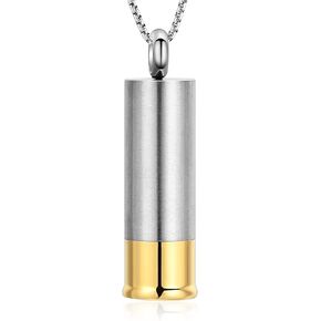 Oinsi Shotgun Shell Stainless Steel Cremation Urn Necklace for Men Keepsake Jewelry with Box and Fill Kits (Blank)