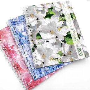 Ashton and Wright Concept Pads - A5 Wiro Notebook - 140 Perforated Lined Pages - 80gsm Paper - Spot UV 300gsm Cover – Ideal for University, School, Work, Note-taking - 3 Pack - Floral Set