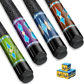 Pool Stick Set of 4 Pool Cues Sticks Made of Premium Maple Wood, Includes 4 Extra Billiard Chalk for Pool Cues, 58" Billiard House Bar Pool Cue Sticks for Professional Billiard Players