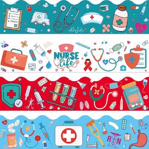 88Feet Nurse Healthcare Workers Bulletin Board Borders for Doctor Nurse Day Party Decoration Medical Nurse Themed Hospital Bulletin Board Sticker Nursing School Classroom Graduation Decorations