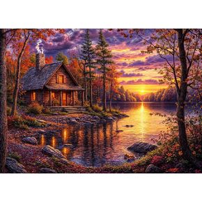 Sunset Glow Jigsaw Buzzles 1000 قطعة للبالغين Cozy Log Cabin 1000 قطعة بانوراما للألغاز للبالغين