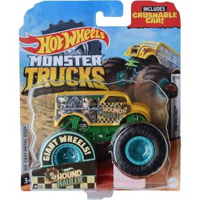 العجلات الساخنة وحش الشاحنات 1:64 المقياس Hound Hauler 41/75 تشمل سيارة قابلة للسرقة والأصفر