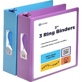 2 Inch Binder (2 Pack) Pink and Puple 2 Inch 3 Ring Binder, Clear View Cover with 2 Inside Pockets,Three Ring Binders for Home, Office and School Supplies - Enday