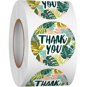 Louise Maelys 500 Pcs Thank You Stickers Roll, 1.5 Inch Tropical Plants Holiday Lable for Kids and Adult, Adhesive Decoration Round Labels for Baking Card Gift Wrapping Envelope Craft Making