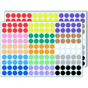6000 Pieces, 1/2 inch - Colored Dot Stickers, Round Circle Sticker Dots Assorted - 15 Colors
