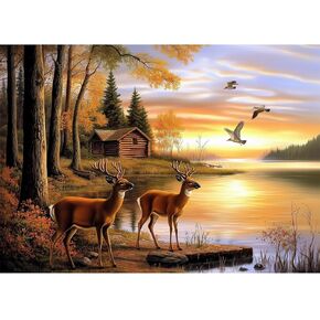 CEOVR Deer Diamond Painting Kits, 5D Full Drill Animal Diamond Art Kits for Adults Landscape Crystal Gem Art, Adult Crafts Kits Arts and Crafts, Wall Decor for Home Office 12x16inch