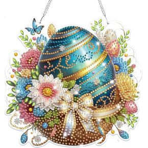 Bowetile Easter Hanging Diamond Art Kits for Adults Kids, 5D Special Shape Diamond Painting Rabbit Kits, Diamond Gem Art Suncatchers Painting Pendant Home Decor, Easter Gifts for Kids