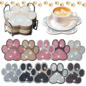 أدوات الوقايات الماس ، 10 أجهزة كمبيوتر مثقات فنية مع حامل ، وأطقم الحرف اليدوية DIY - Cat's Paw Coaster Diamond Art Kits للمبتدئ