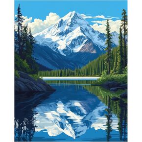 طلاء Mountain Rainier بأرقام للبالغين على قماش ، وطلاء الجبال الثلجية حسب عدد المبتدئين ، و Lake Forest Tree Scenery Diy Paint Paints Acrylic Paints for Home Decor
