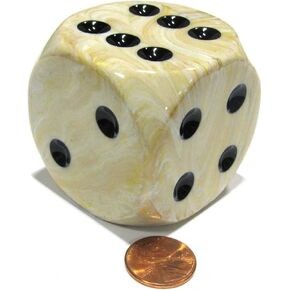 الزهر الرخامي العاجي مع نقاط سوداء 50mm (2in) D6 Die Chessex