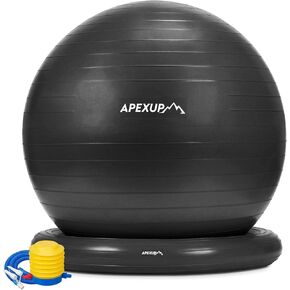 كرسي الكرة اليوغا Apexup ، كرسي كرة تمرين مع قاعدة للمكتب ، مقعد كرة للياقة للياقة البدنية المضاد للانزلاق ، كرة تجريب صالة الألعاب الرياضية المنزلية ، كرة التوازن مع المضخة (أسود ، ل)