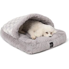 Nicole Miller New York PET Kendall Fluted Geo Cozy Slipper Cave Pet Bed, Cozy & Calming, Non-Slip Bottom, Machine Washable, Grey, Small 22"x17"x11" in Saudi Arabia