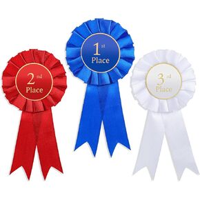 جائزة Satinaward Ribbon Rosette Set 1st 2nd 3rd Ribbon Honorable Place Awards Medals Badge Blue Red and Whit