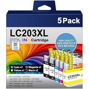 LC203XL Ink Cartridges Replacement for Brother LC203 LC201 XL LC201XL Ink Work with Brother MFC-J480DW MFC-J880DW MFC-J4420DW MFC-J680DW MFC-J885DW Inkjet Printer (2 Black 1 Cyan 1 Magenta 1 Yellow)