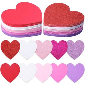 Zonon 50 Pieces 6 Inch Valentine's Day & Mother's Day Heart Stickers, Glitter & Non-Glitter, Red, Pink, Purple, EVA Material, Contemporary Style, Heart Shaped Foam Stickers