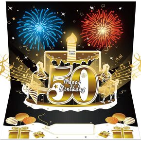 40 بطاقات عيد ميلاد منبثقة الكعكة ثلاثية الأبعاد - الألعاب النارية والموسيقى وتفجير شمعة ضوء مضحك سعيد 40 هدايا بطاقة عيد ميلاد ذهبية أسود للرجال ، النساء ، الأصدقاء ، أبي ، أمي ، زوج ، زوجة