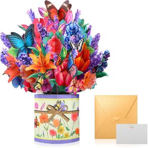 GWHOLE Butterfly Pop Up Card Paper Bouquet Flowers Paper Flower with Note Card and Envelope, Mother’s Day Gifts for Women