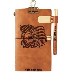 Gifts for Men Women Unique, Leather Journal Notebook with Pen and Pen clip 7x5 Inches Brown