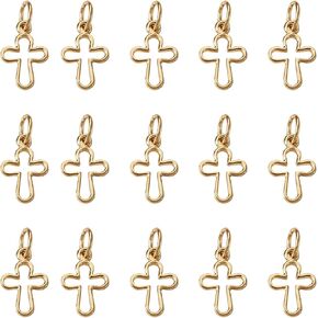 Craftdady 18K Gold Prass Brass Metal Charms Presants Crescent Moon Flower Heart Presants Hollow Cruncifix Cross Dangle Tharms for DIY Craft Craft Carring Bracelet Mowner