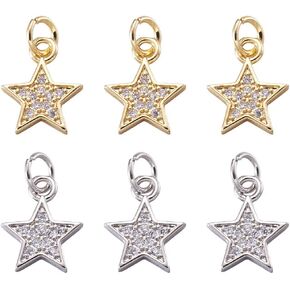 kissitty 20pcs Zirconia Zirconia Star Charms عيد الفصح المعلقات الزخرفية لقرار سوار القلادة صنع المجوهرات ، الذهب والفضة الفاتح