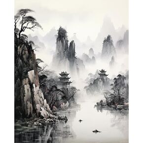 طلاء qacyid by kits kits ink ink landscape painting canvas diy paint for bealder beginner مع فرش ولون أكريليك 16 × 20 بوصة (بدون إطار)