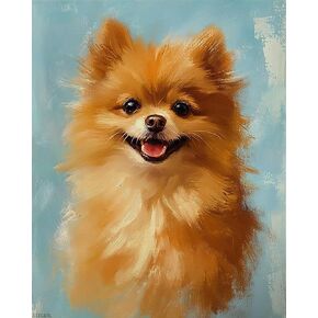 XTXGERL POMERANIAN DIG DIY Paint بأرقام للبالغين لطيف الكلب DIY زيت زيت الطلاء أكريليك الطلاء الطلاء مجموعات القماش مع ديكور الطلاء الاكريليك 16 "W × 20" ل (بدون إطار)