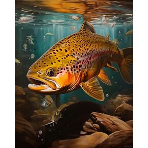 Qaceyid Color by Number Painting for Comple Canvas ، Fish Trout ، Paint Art Diy Paint by Trument