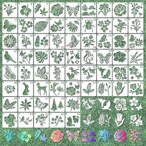 64pcs Stencils للطلاء على الخشب ، 3 * 3 بوصة الطلاء الصغير القابل لإعادة الاستخدام للأطفال