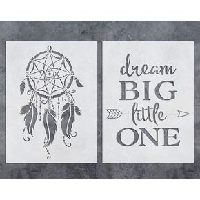 GSS Designs Dream Catcher Stencil Dream Big Little One Quote Stencils Template (2 Pack) - Reusable Stencil for Walls (12x16 Inch) - Art Painting for Wall Canvas Furniture Decor (SL-056)