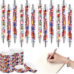 24 PCS International Flag Flag Retractable Pens World Country Flag Bracelets Multicultural Multicultural on the World Form