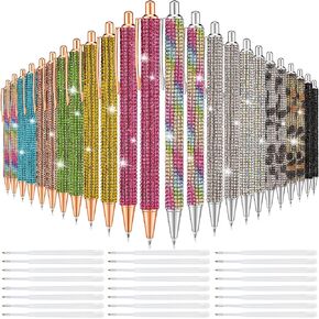 Seajan 24 Pcs Rhinestone Diamond Ballpoint Pens Writing Bling Metal Pens for Women Retractable Black Ink Gift Pens with 24 Replacement Refills for Office Birthday 0.7mm, 12 Colors