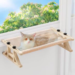 Tresbro 2-in-1 Window Window Terch & Aleftated Cat Hammock ، 15.7 "W * 10.2" H * 26 "L Wooden Frame Pet Sed للقطط الداخلية الكبيرة ، الإعداد السهل ، قابل للتعديل ، بدون حفر ، مقعد القطط للنافذة ، السرير ، الأرض