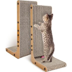 2 pcs l شكل خدش القطط للقطط الداخلية ، لوحة خدش القط العمودي مع لعبة الجرس حماية الأثاث cat pad (32 بوصة)