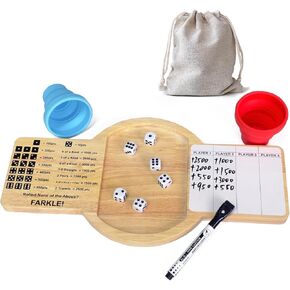 مجموعة Tuiiopoli Farkle Dice Tray Set ، لعبة Wood Wood Classic Game مع كؤوس هزّة من الزهر 6 Pearl Dice Pen & Score Pad Family Party Camp Game مثالية ل 2-4 لاعبين (16 بوصة) ، Far0618
