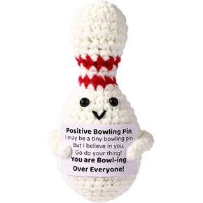 Positive Crochet Bowling Ball, Cute Emotional Knitted Plush Doll Toy Creative Stuffed Bowling Ball with Encouraging Card Funny Positive Gifts for Family Friends