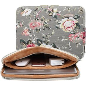 kayond Gery Rose Patten canvas Water-resistant 14.1 Inch Laptop Sleeve case for 14 Notebook Computer