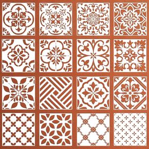16pcs الطابق الإستنسل البلاط 8 × 8 بوصات ، والستسيكي والمكسيكي القابل لإعادة الاستخدام ، والستنسل النمط الإسباني للطلاء على الأرضيات ، والبلاط ، والفناء الخرساني ، والشرفة الأمامية ، والحمام ، وديكور الجدار المنزلي ، و DIY الفنون الحرف اليدوية