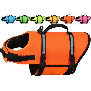 AMZNOVA Rip Stop Dog Life Jacket Dog Life Vest for Boating Pet Float Vest Doggy Swimming Vest Water Jacket Lifejacket Swim Lifejacket for Kayaking Buoyance Handle Reflective PFD M Bright Orange
