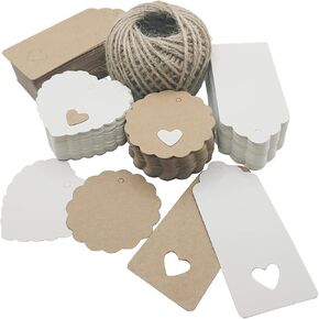 200 pcs kraft paper gift tals ، with 30 mets Natural Jute Twine ، for Flant Hights Labels Diy Arts Crafts ، عيد الميلاد عيد الشكر الخ.