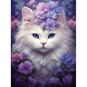 Huacan Diamond Art Kits للبالغين AB Cat Flower Diamond Painting Kits للمبتدئين الكامل جولة التدريبات المصنوعة يدويًا لديكور الجدار المنزلي 11.81 * 15.74 بوصة