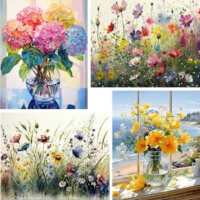 Hutarosl 4 Pack Diamond Art Kits for Adults- 5D Diamond Painting Bookshelf, Gem Painting for Adults and Crafts Home Decor 12x16inch