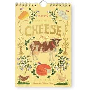 RIFLE PAPER CO. Kitchen Calendar, Dated for the Months of January - December 2025, Monthly Illustrations, Remember Birthdays, Anniversaries, Annual Celebrations and More (9" L x 6" W), Cheese