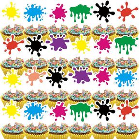 48pcs قوس قزح Slime Party Cupcake Topcake toppers decorations الحفلات اللوازم